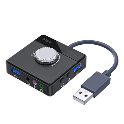 USB väline helikaart 3 porti 3,5 mm pistikupessa, draiverivaba helitugevusega reguleeritav helikaardi väline stereoheli adapter