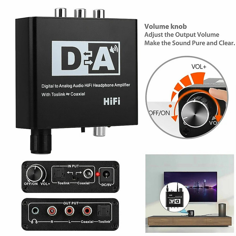 Digitális-analóg audio konverter Toslink koaxiális jel optikai szálas dekóder