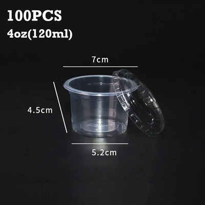 100 vnt vienkartinis plastikinis puodelis su dangteliu skaidraus padažo puodeliai želė jogurto pagardų talpykla apvali uždaryta dėžutė virtuvės priedai