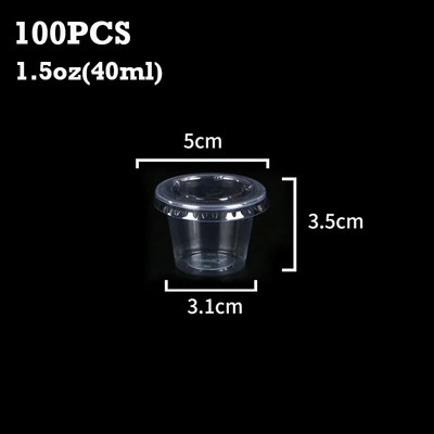 100 vnt vienkartinis plastikinis puodelis su dangteliu skaidraus padažo puodeliai želė jogurto pagardų talpykla apvali uždaryta dėžutė virtuvės priedai