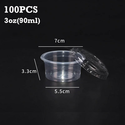 100 vnt vienkartinis plastikinis puodelis su dangteliu skaidraus padažo puodeliai želė jogurto pagardų talpykla apvali uždaryta dėžutė virtuvės priedai