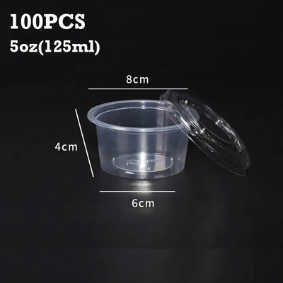 100 vnt vienkartinis plastikinis puodelis su dangteliu skaidraus padažo puodeliai želė jogurto pagardų talpykla apvali uždaryta dėžutė virtuvės priedai