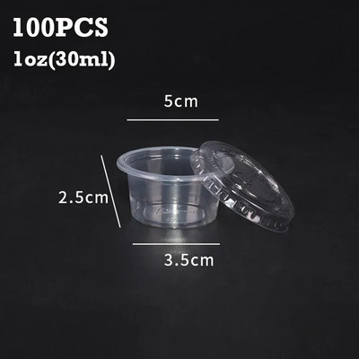 100 vnt vienkartinis plastikinis puodelis su dangteliu skaidraus padažo puodeliai želė jogurto pagardų talpykla apvali uždaryta dėžutė virtuvės priedai