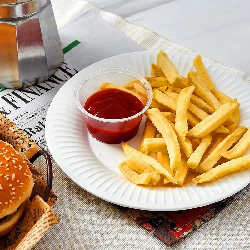 100 vnt vienkartinis plastikinis puodelis su dangteliu skaidraus padažo puodeliai želė jogurto pagardų talpykla apvali uždaryta dėžutė virtuvės priedai