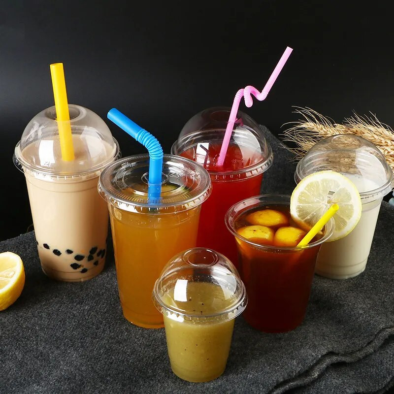 Eldobható turmixpoharak, lapos tetejű kupolás fedők, műanyag turmixos poharak, átlátszó, erős műanyag party sörosztályok poharak átlátszó