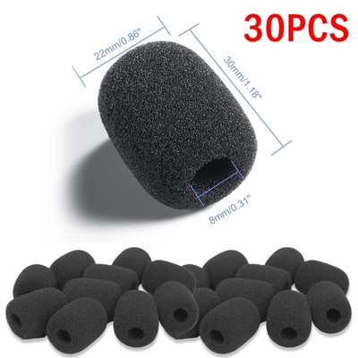 50–10 vnt. juodos spalvos pakaitiniai putplasčio dangteliai Mini priekinio stiklo priekinio stiklo kempinės dangteliai ausinių mikrofonui, atvartas Lavalier mikrofono dangtelis