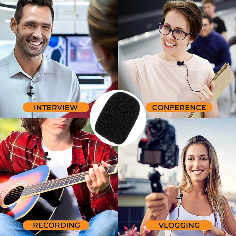 50–10 vnt. juodos spalvos pakaitiniai putplasčio dangteliai Mini priekinio stiklo priekinio stiklo kempinės dangteliai ausinių mikrofonui, atvartas Lavalier mikrofono dangtelis