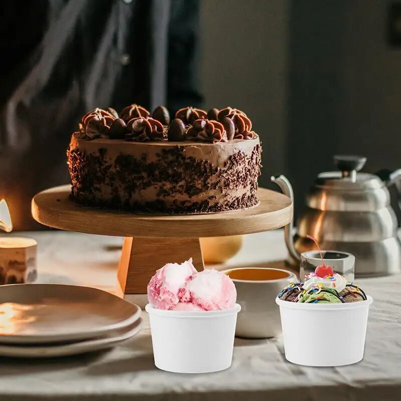 20/25 rinkiniai 8Oz vienkartiniai desertiniai puodeliai Ledų puodeliai pudingo želė Jogurto popieriniai dubenys su dangteliu vakarėlio reikmenimis