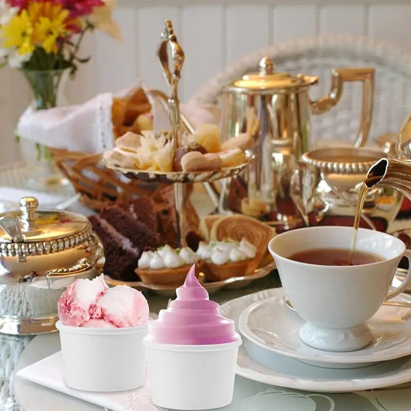 20/25 rinkiniai 8Oz vienkartiniai desertiniai puodeliai Ledų puodeliai pudingo želė Jogurto popieriniai dubenys su dangteliu vakarėlio reikmenimis