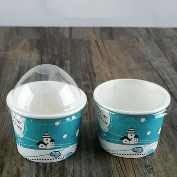 50PCS Хартиени чаши Сувенири за парти за рожден ден Десертна чаша Купа за сладолед с капак Висококачествена карикатура 200 ml Малка кръгла за еднократна употреба