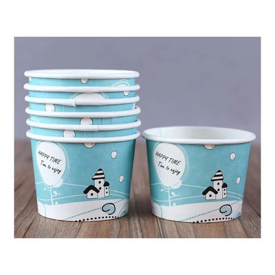 50 tk pabertopsid Sünnipäevapeo magustoidu tassi jäätisekauss kaanega Kvaliteetne multikas 200 ml väike ümmargune ühekordne