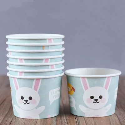 50 tk pabertopsid Sünnipäevapeo magustoidu tassi jäätisekauss kaanega Kvaliteetne multikas 200 ml väike ümmargune ühekordne