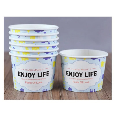 50 tk pabertopsid Sünnipäevapeo magustoidu tassi jäätisekauss kaanega Kvaliteetne multikas 200 ml väike ümmargune ühekordne