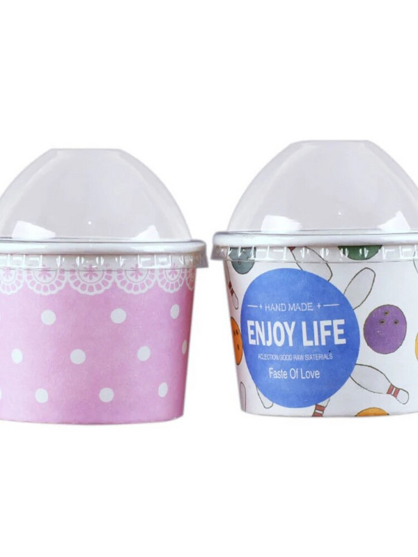50 tk pabertopsid Sünnipäevapeo magustoidu tassi jäätisekauss kaanega Kvaliteetne multikas 200 ml väike ümmargune ühekordne