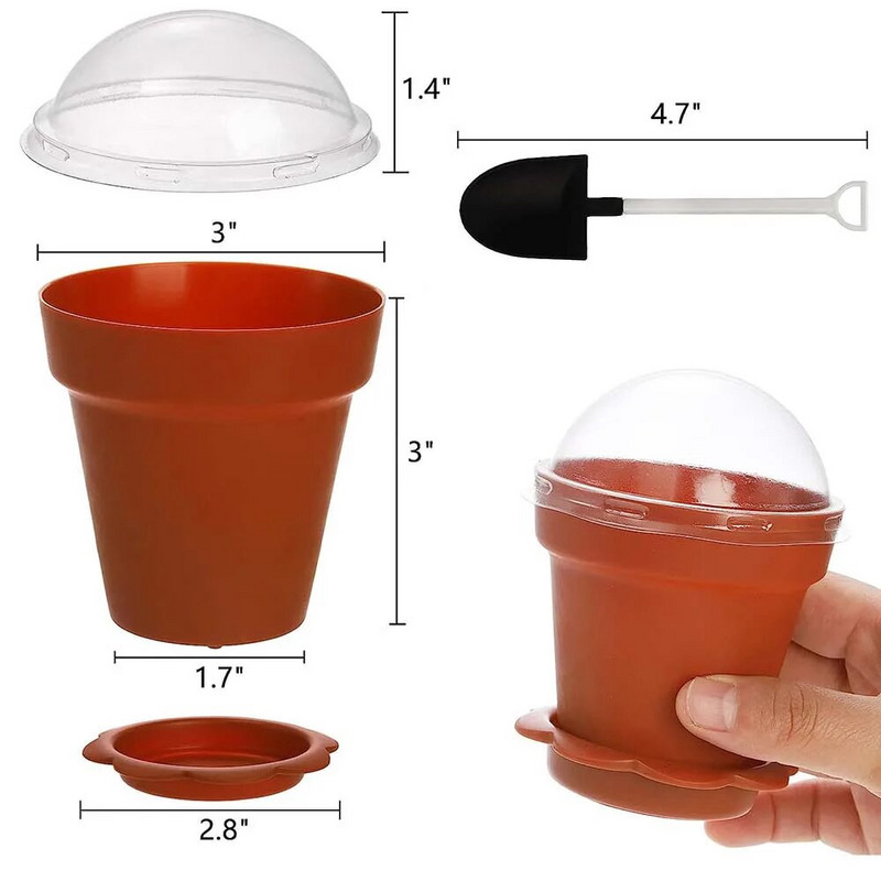Cupe pentru desert cu capac Linguri Cupă de plastic Parfait Cupă pentru aperitiv 6,7 oz Mini ghiveci de flori drăguț Cupă pentru înghețată pentru prăjitură de murdărie