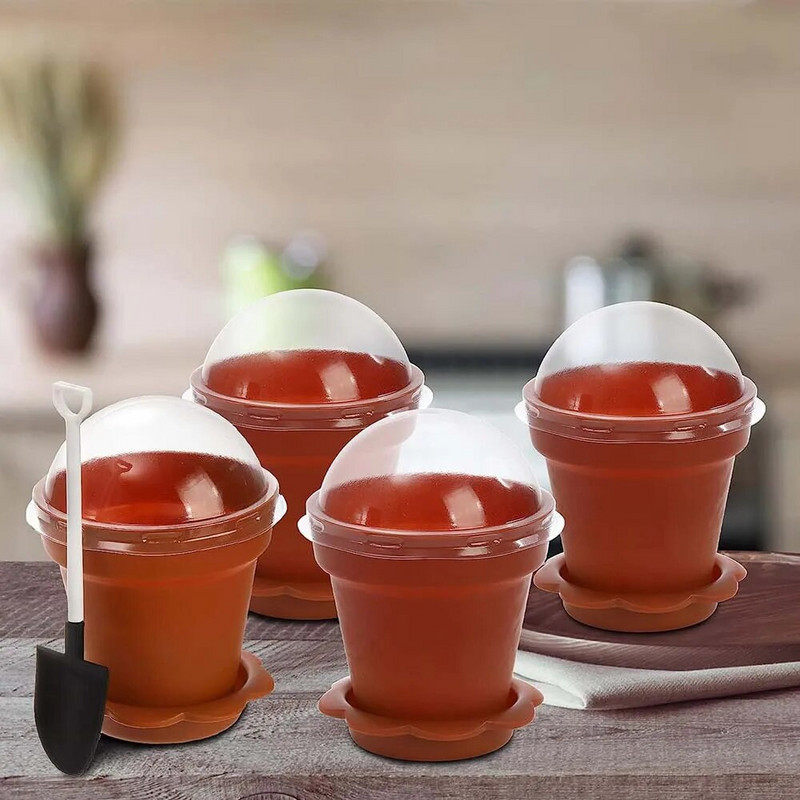 Cupe pentru desert cu capac Linguri Cupă de plastic Parfait Cupă pentru aperitiv 6,7 oz Mini ghiveci de flori drăguț Cupă pentru înghețată pentru prăjitură de murdărie