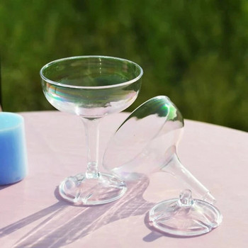 6 бр. Нови пластмасови чаши за шампанско за еднократна употреба Прозрачни пластмасови чаши за шампанско за партита Блестяща прозрачна пластмасова чаша