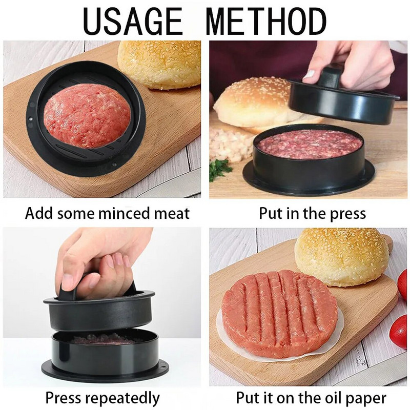 Aparat de presat pentru carne pentru hamburgeri din ABS, formă rotundă, antiaderent, chifteluțe de burger umplute cu carne de vită, grătar pentru plăcinte, mașină de presă, accesorii de bucătărie