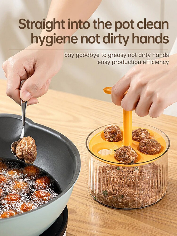 Mėsos kukulių gaminimo aparatas, mėsos kukulių preso formelės maltos mėsos laikymo talpykla Buitinė keptų kotletų gamyba