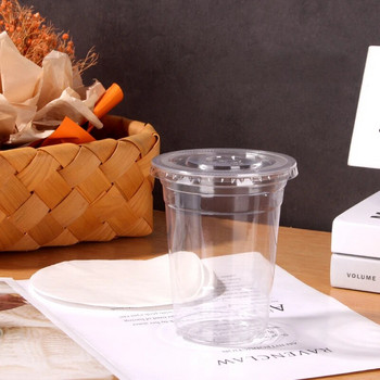 Чаши за смути за еднократна употреба, куполообразни капаци с плосък връх, пластмасови чаши за млечен шейк Прозрачни силни пластмасови чаши за парти бира Прозрачни