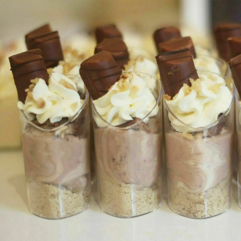 5 vnt., 80 ml vienkartiniai desertiniai puodeliai, skaidrūs plastikiniai ledų puodeliai, putėsių puodukai, namų vakarėlio vestuvių reikmenys