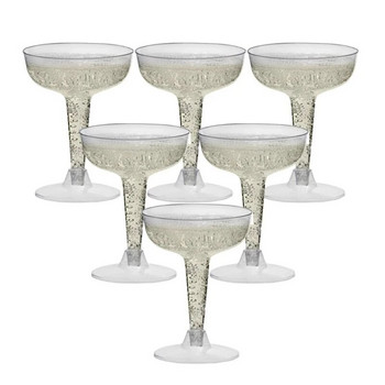 6 бр. Пластмасови чаши за шампанско за еднократна употреба Чаши за еднократна употреба Блестящи чаши за сватбено тържество Прозрачна пластмасова чаша