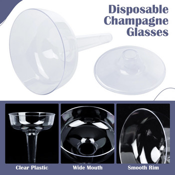 6 бр. Пластмасови чаши за шампанско за еднократна употреба Чаши за еднократна употреба Блестящи чаши за сватбено тържество Прозрачна пластмасова чаша