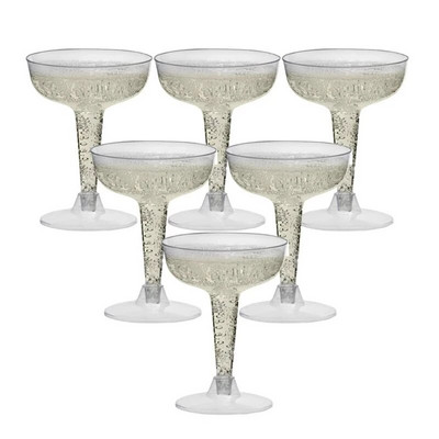 6gab Plastmasas vienreizējās lietošanas kauss šampanieša flautas Vienreizējās lietošanas glāzes Glitter Kāzu ballīte Grauzdēšana Caurspīdīga plastmasas glāze