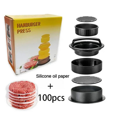 3 viename mėsainio mėsos preso formelių kotletų gaminimo aparatas, nelipnus įdaryti mėsainių formelės jautienos paplotėliai ABS apvalios formos formos virtuvės priedai