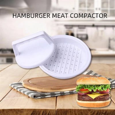 1PC Кухненски инструмент Преса за хамбургер с кръгла форма Patty Maker Mold Mold Хранителна пластмаса за хамбургер, месо, говеждо месо, скара за бургери, преса