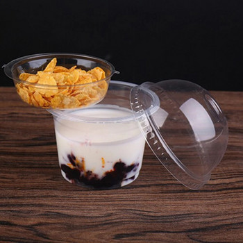 25 бр. 250 мл прозрачен пластмасов контейнер за десертна купа за салата за еднократна употреба с капак за домашен бар-кафе (куполен капак с отвор)