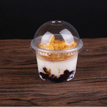 25 τμχ 250ml Κύπελλο σαλάτας μιας χρήσης Διαφανές πλαστικό δοχείο για επιδόρπιο με καπάκι για Bar Cafe Home (Κάπα με Θόλο με Τρύπα)