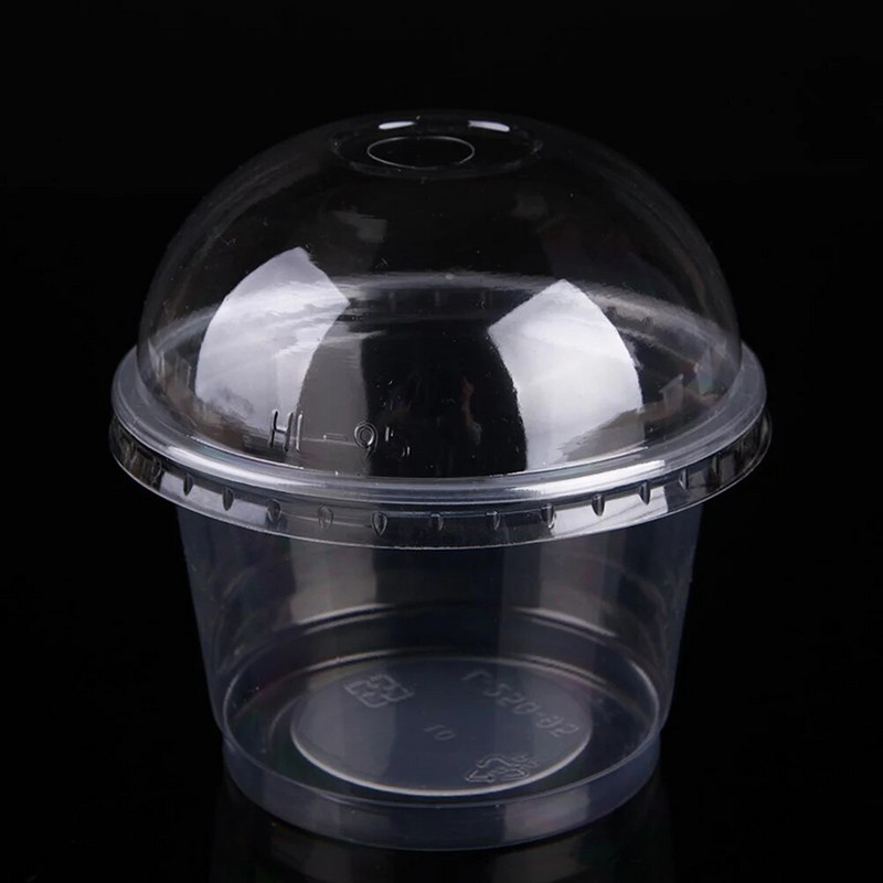 25 komada jednokratne prozirne plastične posude za desert od 250 ml za šalicu za salatu s poklopcem za kućni bar i kafić (kupolast poklopac s rupom)