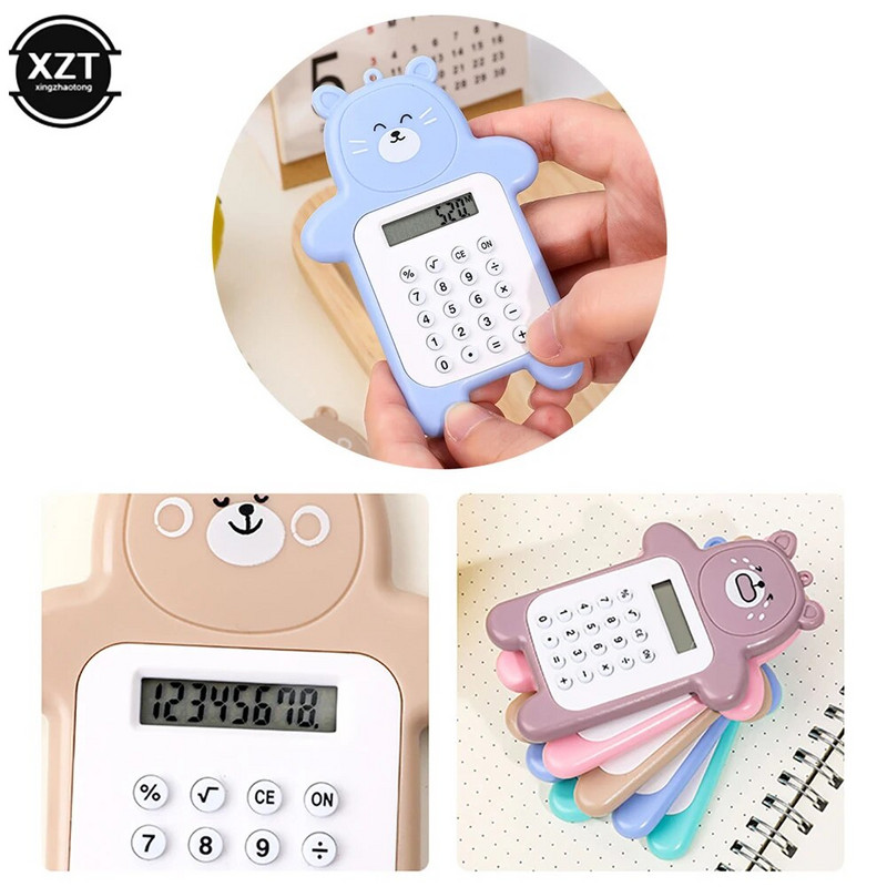 Mini calculator portabil, dimensiune de buzunar, afișaj cu 8 cifre, buton subțire de desene animate, Calculator drăguț, rechizite școlare pentru copii