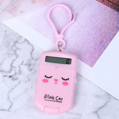 Nešiojamas skaitmeninis skaičiuotuvas Kawaii mini skaičiuotuvas Kišeninis ekranas Animacinis filmas mielas kūrybingas raktų pakabuko skaičiuotuvas Biuro reikmenys