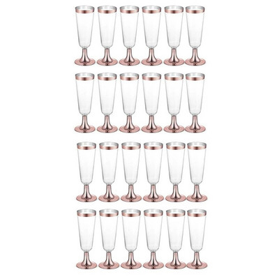 24X vestuvių šampano fleita Creative vienkartinis plastikinis vestuvinis puodelis šampano stiklo gėrimo indai rožinis auksas