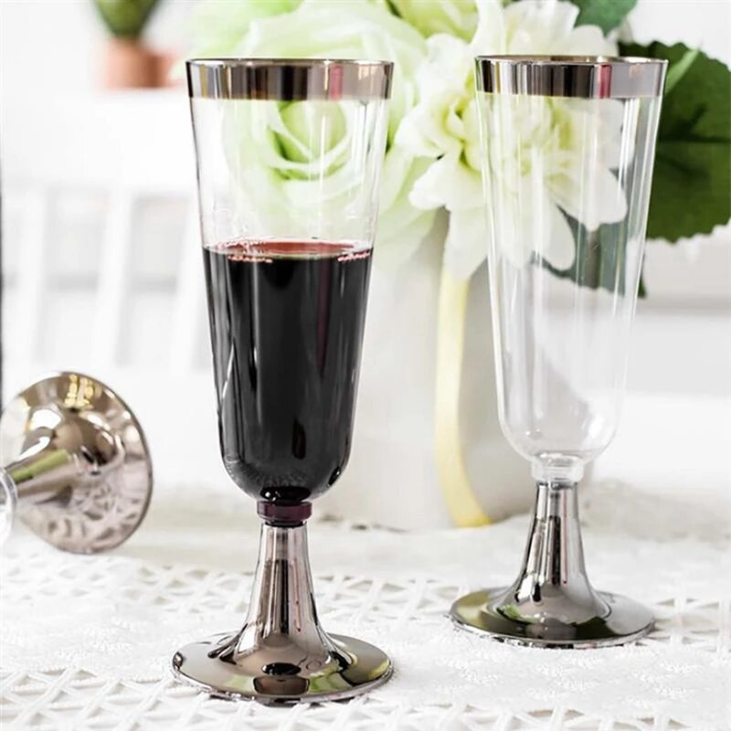 24X vestuvių šampano fleita Creative vienkartinis plastikinis vestuvinis puodelis šampano stiklo gėrimo indai rožinis auksas