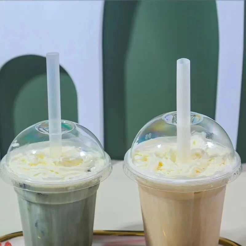 50 vnt Vaisių puodeliai Vienkartinis ledinis burbulinis arbatos puodelis su dangteliu Smoothie Vienkartiniai šalto gėrimo puodeliai Kupolo dangteliai