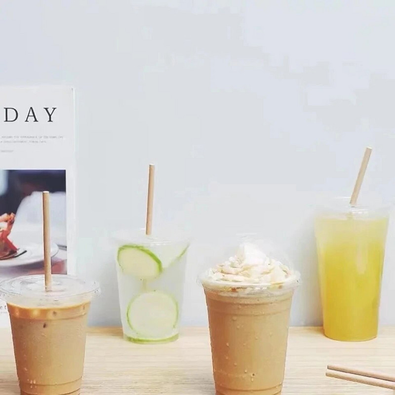 50 vnt Vaisių puodeliai Vienkartinis ledinis burbulinis arbatos puodelis su dangteliu Smoothie Vienkartiniai šalto gėrimo puodeliai Kupolo dangteliai