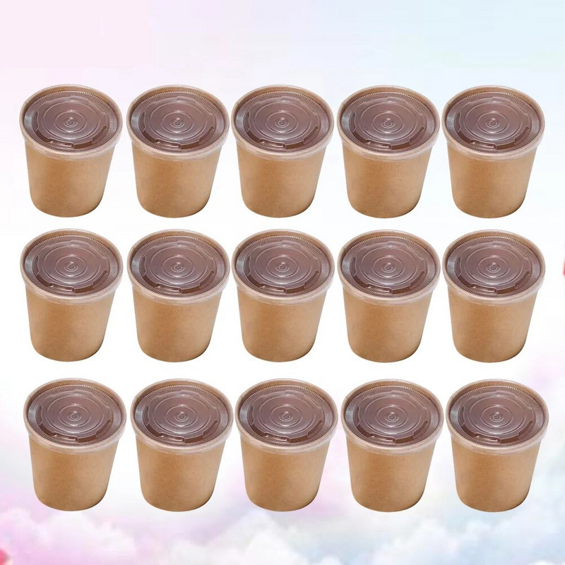 Ozo karštos sriubos puodelis tirštas vienkartinis, alyvai atsparus kraftpopieriaus statinės sriubos indas su dangteliais (50 puodelių + dangtelis)