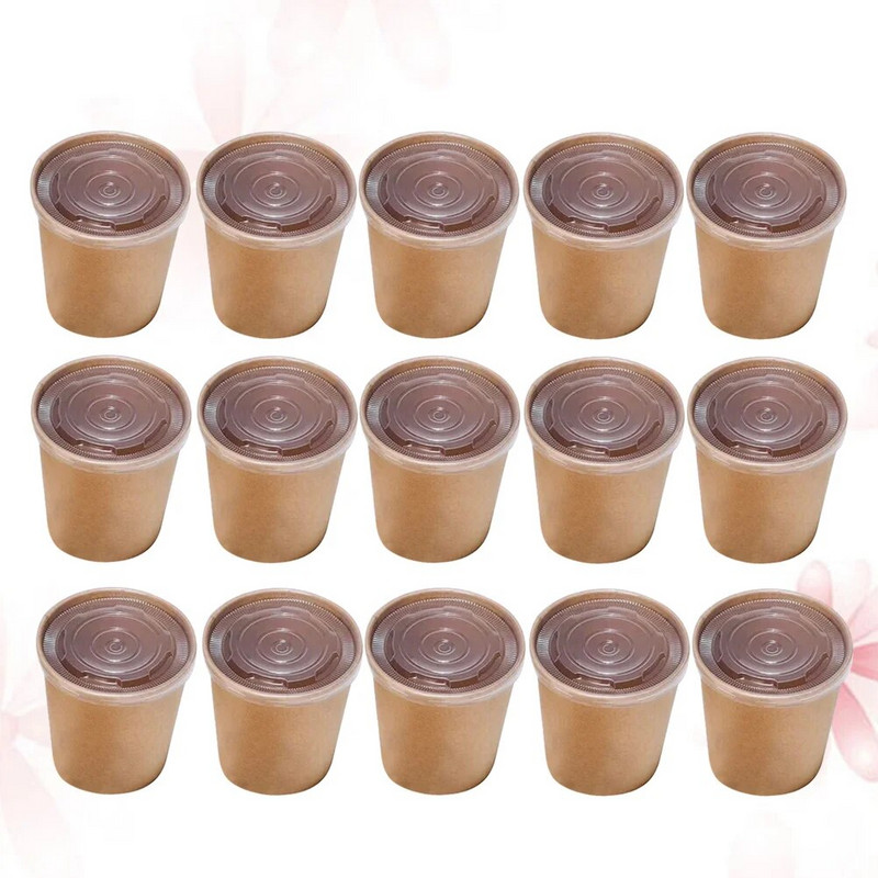 Ozo karštos sriubos puodelis tirštas vienkartinis, alyvai atsparus kraftpopieriaus statinės sriubos indas su dangteliais (50 puodelių + dangtelis)