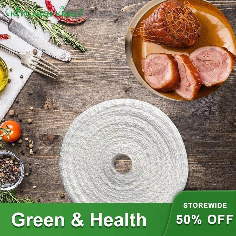 Mėsos tinklelio ritinėlis Elastingas kumpis kojinių tinklelis kiaulienos mėsinės špagatas pintas medvilnės siūlas buitinis virtuvės tinklinis maišelis pakavimo įrankiai