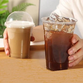Vienkartiniai skaidraus plastikiniai puodeliai su skylutėmis kupolo dangteliais arbatai vaisių sultims pienui arbatos skaidrių sulčių puodeliai su dangteliais 50vnt 380ml