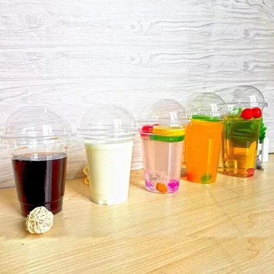 Vienkartiniai skaidraus plastikiniai puodeliai su skylutėmis kupolo dangteliais arbatai vaisių sultims pienui arbatos skaidrių sulčių puodeliai su dangteliais 50vnt 380ml
