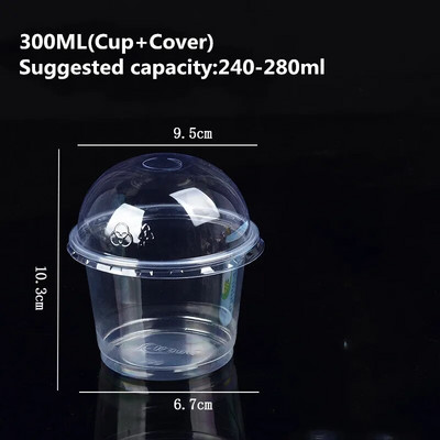 50 vnt Pudingo puodeliai su dangteliais Plastikinės dėžutės Ledų putėsiai Desertų pikniko pakavimas Desertų puodeliai su dangteliu 250ml/300ml