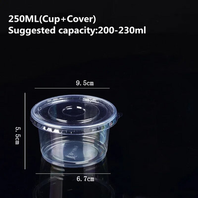 50 vnt Pudingo puodeliai su dangteliais Plastikinės dėžutės Ledų putėsiai Desertų pikniko pakavimas Desertų puodeliai su dangteliu 250ml/300ml