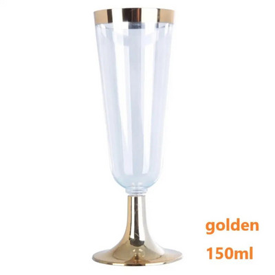 Auksinės šampano fleitos Vienkartinės plastikinės šampano taurės Vestuvių vakarėlio kokteilių taurės Šventės reikmenys