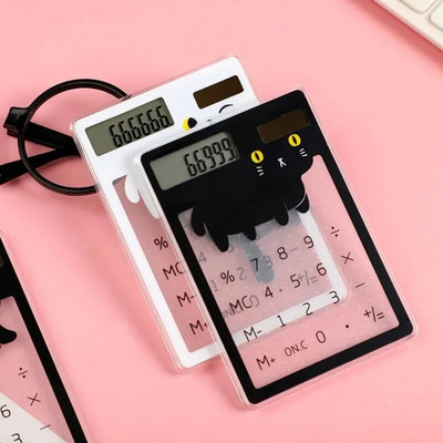 Átlátszó, aranyos rajzfilm kreatív számológép napenergia mini hordozható érintőszámítógép diákkellékek Kawaii mini írószerek
