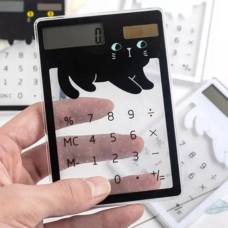 Skaidrus mielas animacinių filmų kūrybinis skaičiuotuvas Saulės energijos mini nešiojamasis jutiklinis skaičiuotuvas studentų reikmenys Kawaii mini raštinės reikmenys