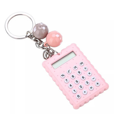 Мини преносим калкулатор с ключодържател Симпатичен стил на бисквитки Батерия с ултратънък бутон Творчески калкулатор в цвят бонбони за дете в училище
